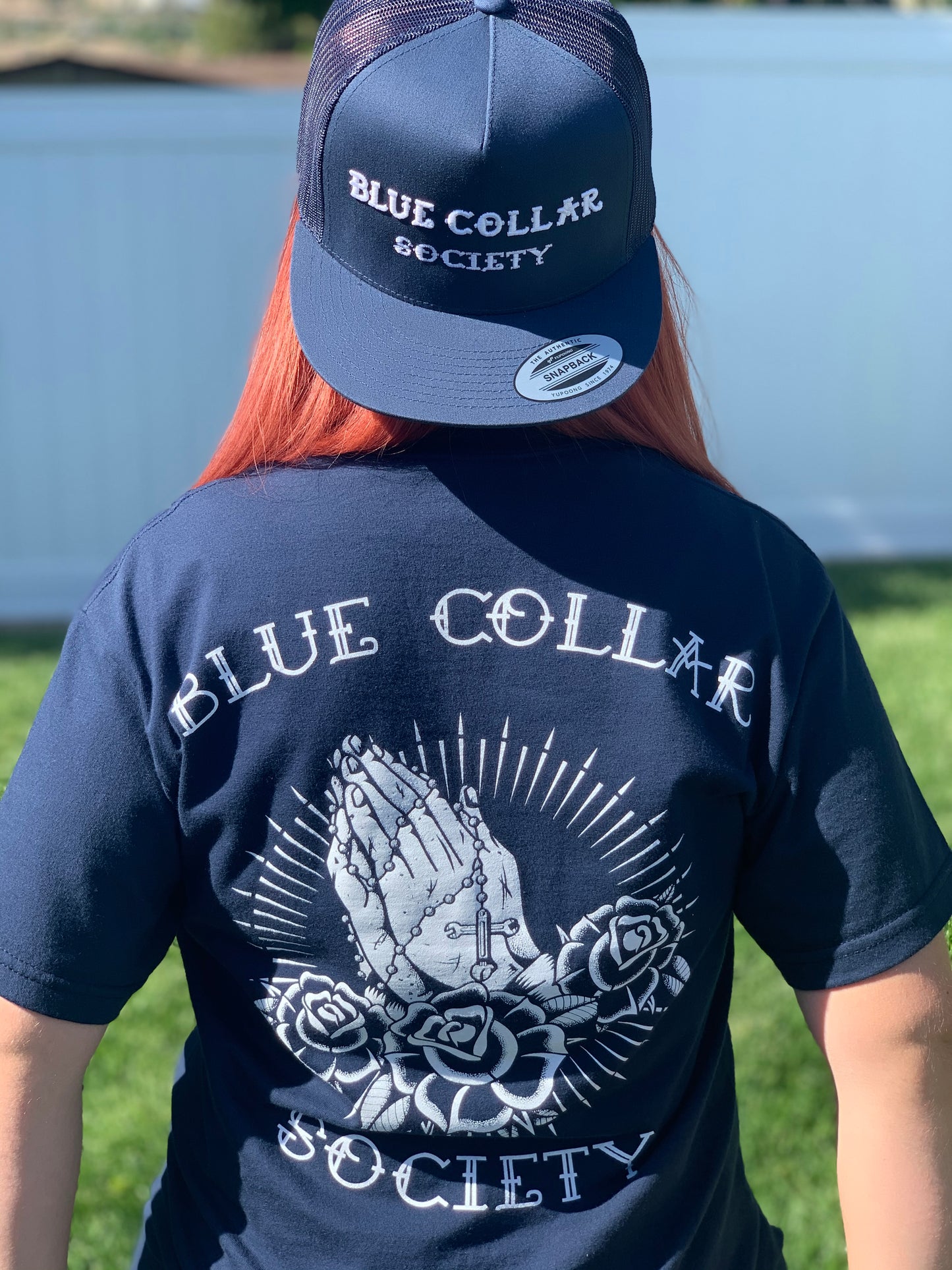 Off Shift Navy and White Praying Hands T-Shirt