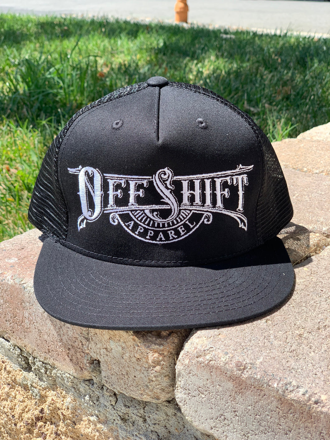 Black and White Off Shift Trucker Hat