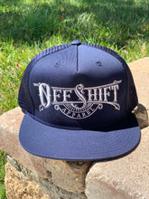 Load image into Gallery viewer, Navy and White Off Shift Trucker Hat
