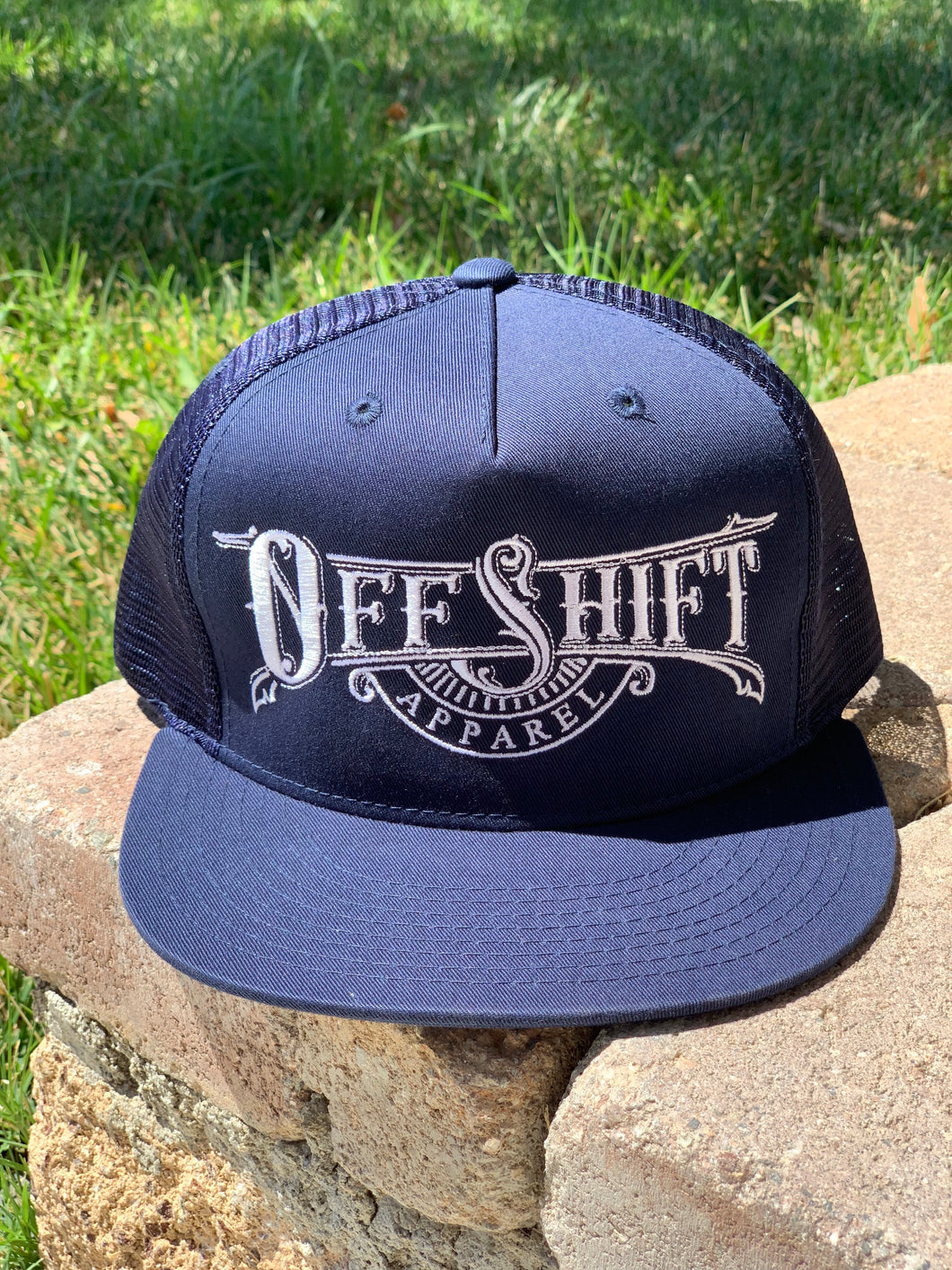 Navy and White Off Shift Trucker Hat