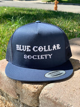 Load image into Gallery viewer, Navy and White Blue Collar Society Tucker Hat
