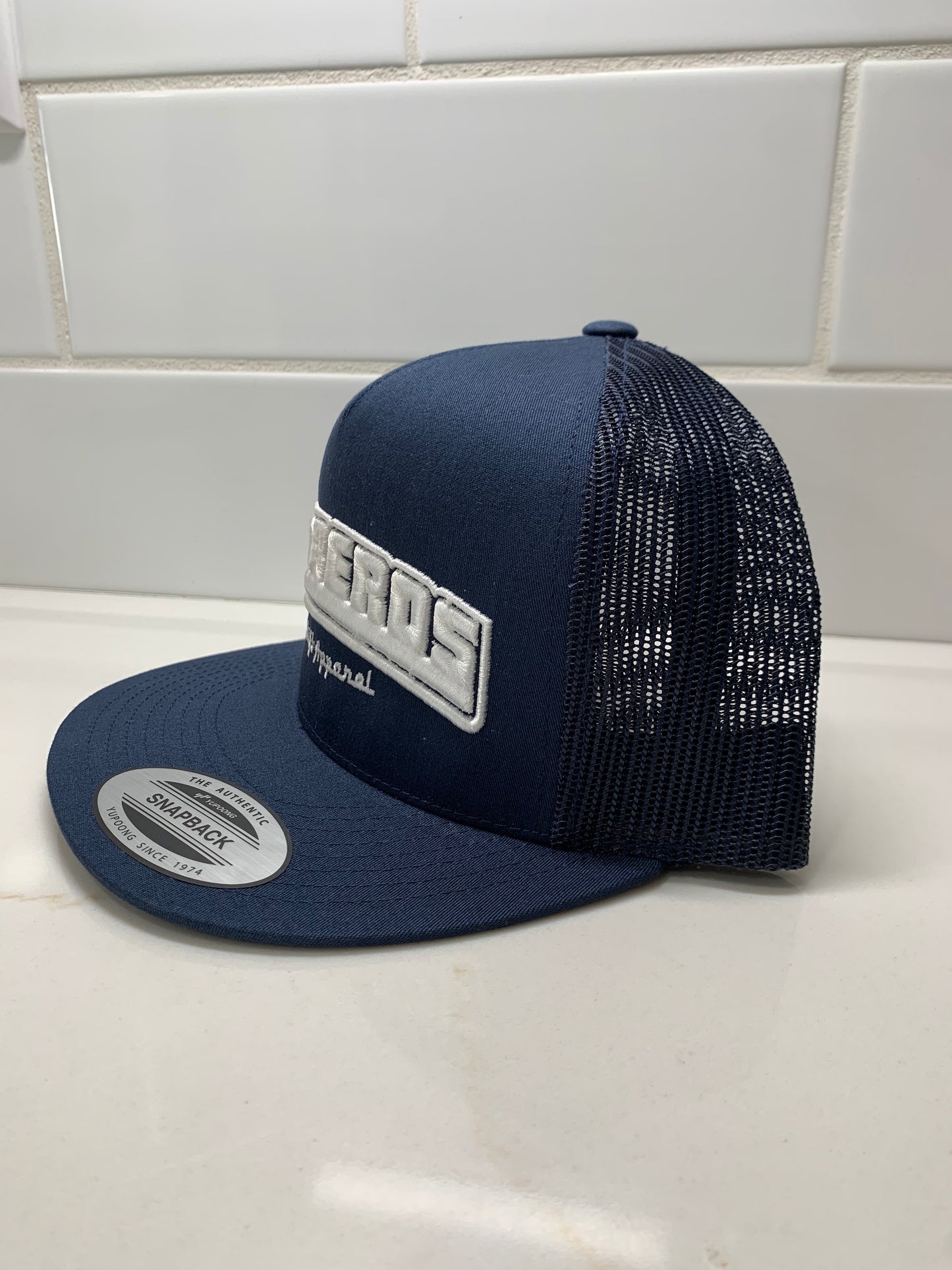 Navy and White Bomberos Trucker Hat