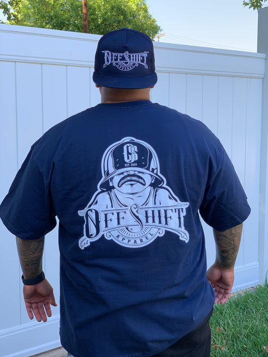 Navy and White Short Sleeve Off Shift T-shirt