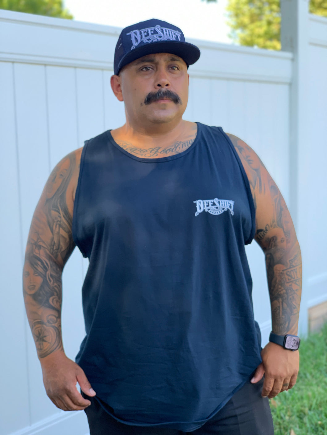 Navy and White Off Shift Tank Top