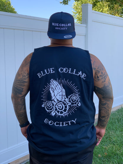 Off Shift Navy and White Praying Hands Tank Top