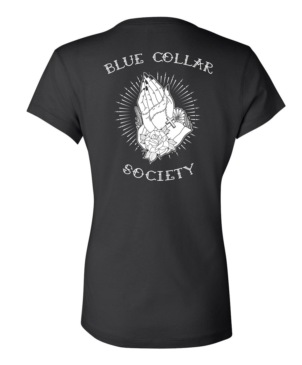 Off Shift Black and White Praying Hands V-neck