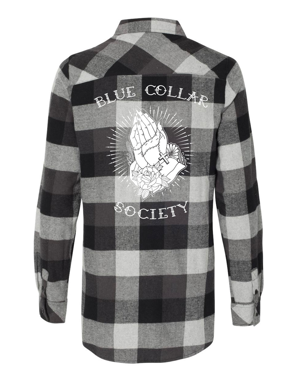 Off Shift Black and White Praying Hands Flannel